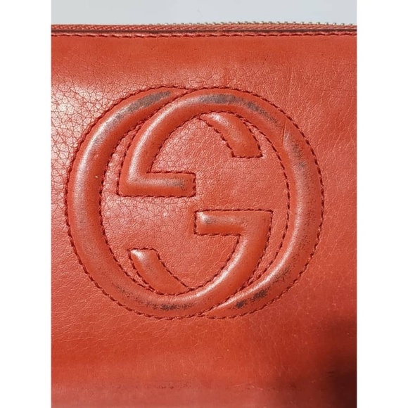 Authentic GUCCI Pebbled Calfskin Soho Zip Around Wallet Red - Picture 10 of 13